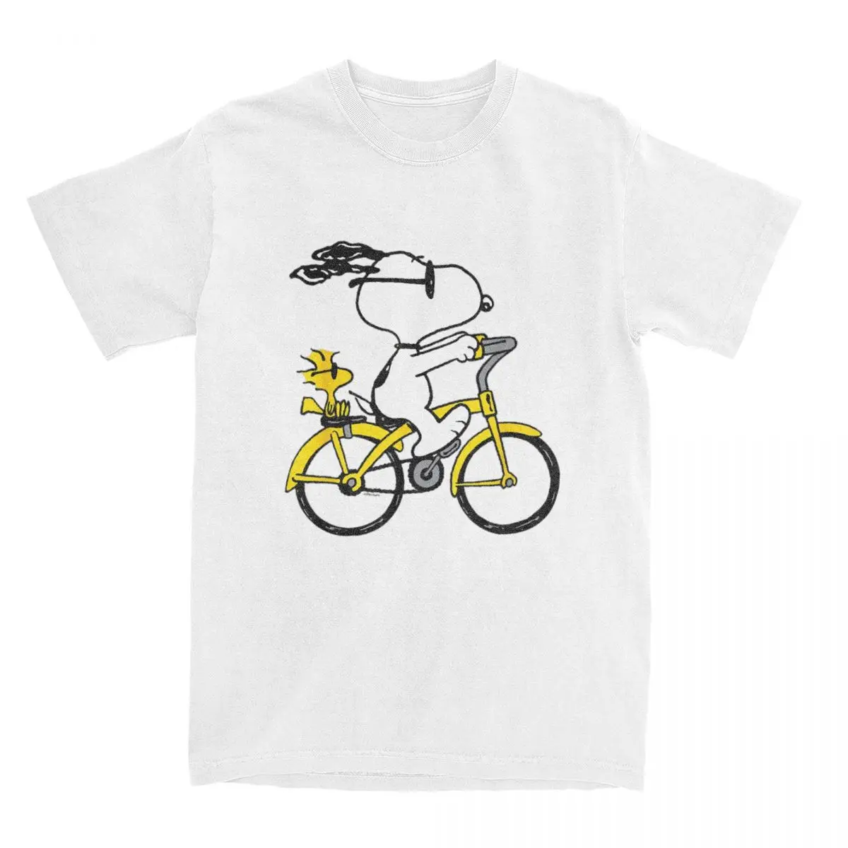 Peanuts - Snoopy Woodstock Riding Bike T-Shirt Men Fashion Pure Cotton Tee Shirt O Neck Short Sleeve T Shirt Summer Tops