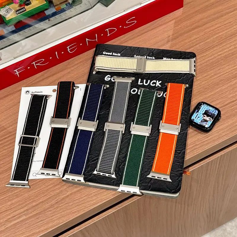 

Magnetic Nylon Straps for Apple Watch Band 49 46 45 44 42 38 41 40mm Fabric Elastic Sport Wristband Correa for iWatch S11 10 9