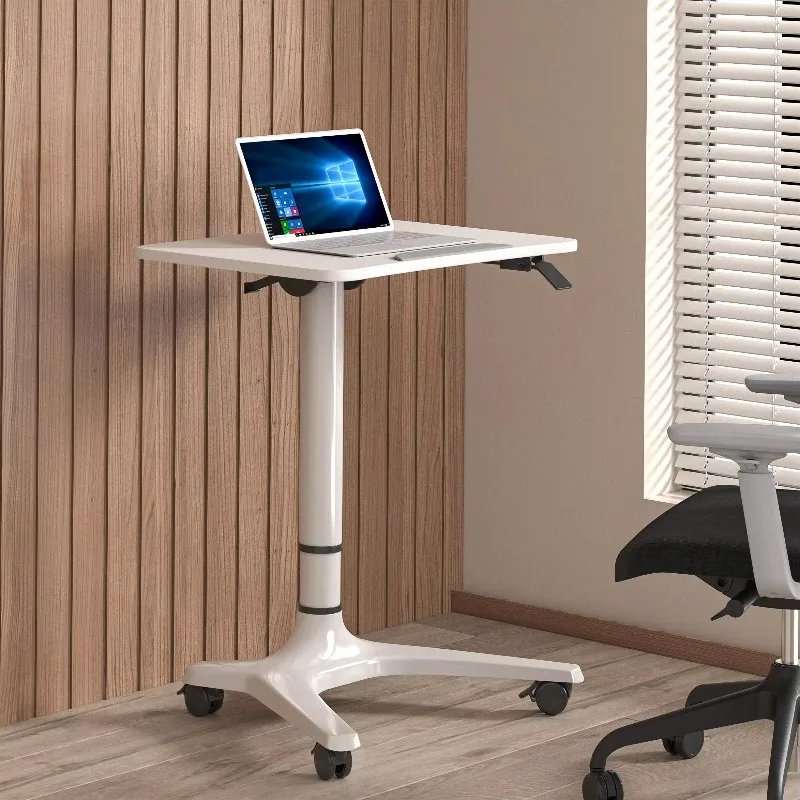 Adjustable Overbed Bedside Table with Wheels Pneumatic Mobile Standing Desk Laptop Desk for Small Space Offices/Home
