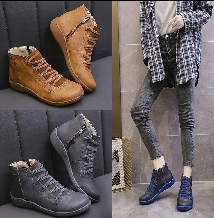 

2025 Autumn/winter Shoes Women's Casual Short Boots Fashionable Lace-up Leather Ankle Boots for Women Platform Boots