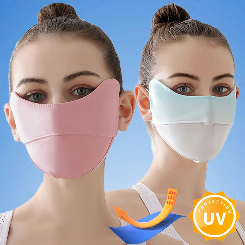 Ice Silk Sunscreen Mask Women Outdoor Cycling Hiking Sun Protective Face Mask Adjustable Breathable Cool Anti-UV Sun Face Cover