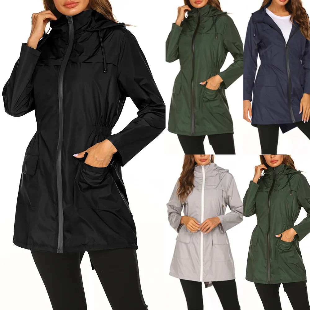 

2025 Autumn and Winter Women's Clothing New Outdoor Jacket Waist Hooded Light and Thin Rainproof Raincoat Jacket