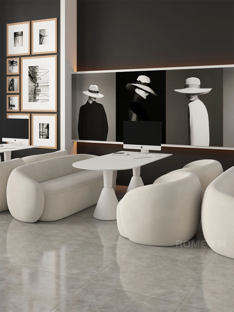 Studio selection lounge area reception curved sofa cream wedding dress negotiation beauty salon table coffee table combination