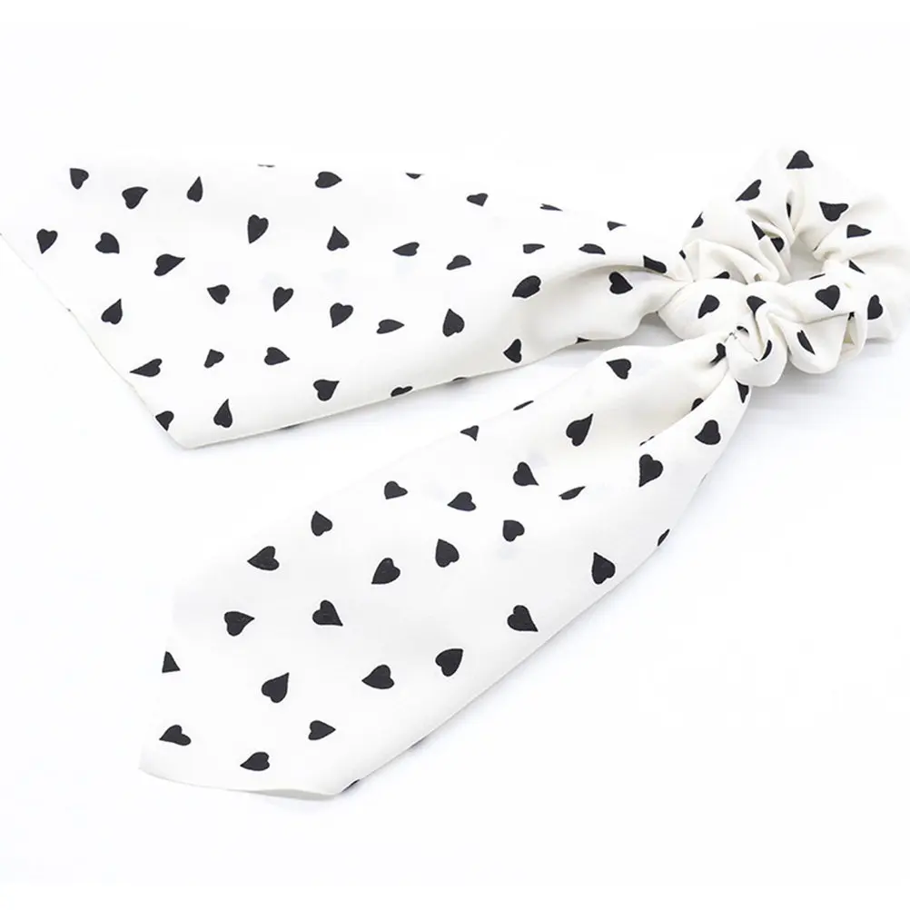 3Pcs Heart Print Hair Ties Elastic Scrunchy Ribbon Hair Ropes Stretchy Ponytail Holder for Women Daily Wear Stage