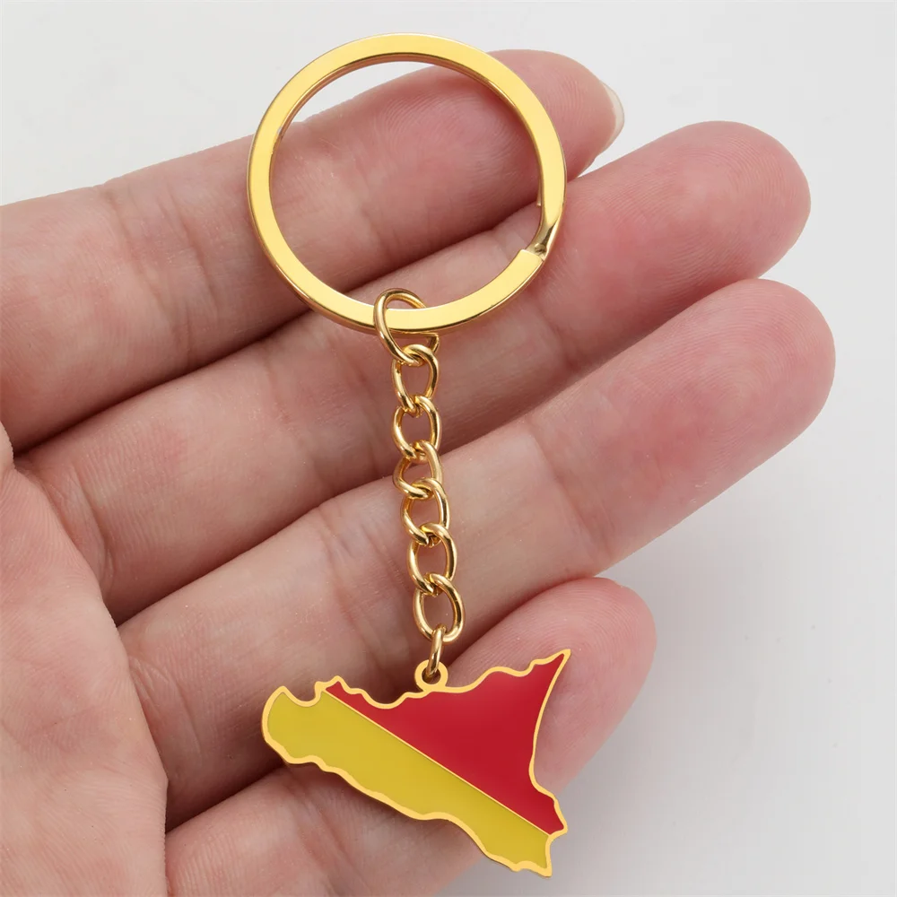 

Eueavan Italy Map Pendant Keychains Women Men Stainless Steel Sicily Flag Ethnic Car Bags Key Chain Ring New Trend Jewelry Gifts