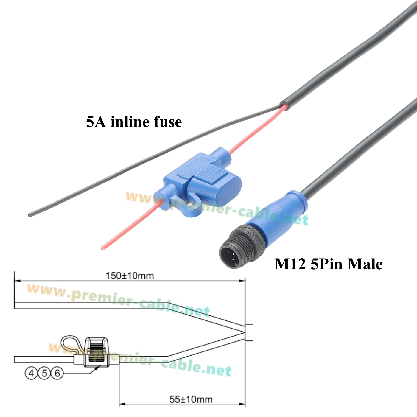 Marine Grade NMEA 2000 Power Cable with Fuse Waterproof IP67 M12 N2K Power Backbone Cable for Lowrance Simrad B&G Navico Garmin