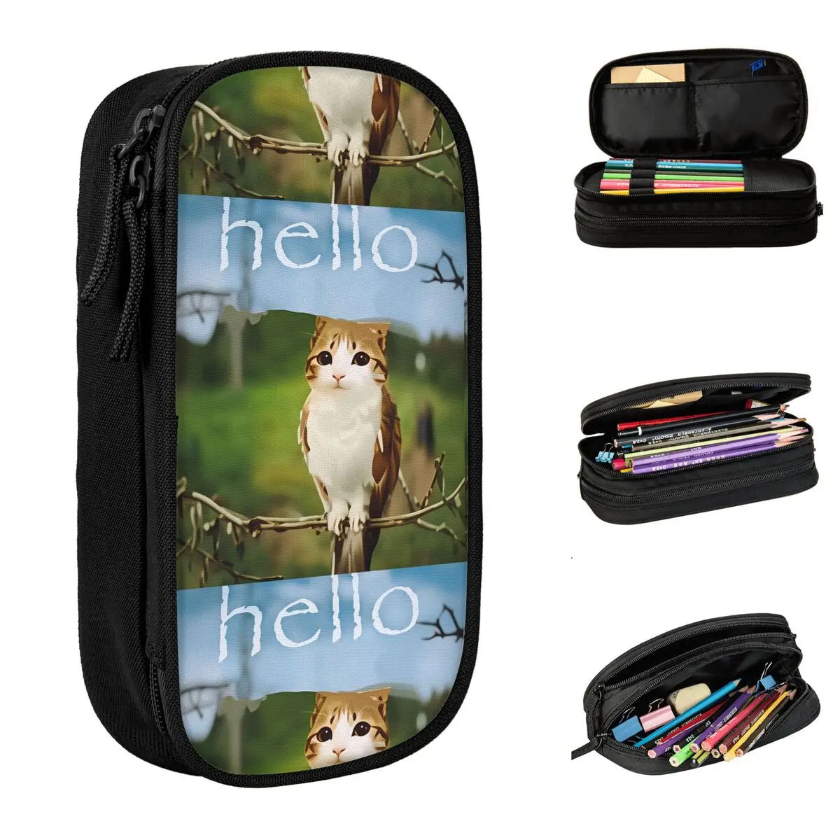 

Meowl Meme Pencil Case Fun Cat Owl Brainrot 90s Pen Box Bag for Student Large Storage Office Cosmetic Pencilcases