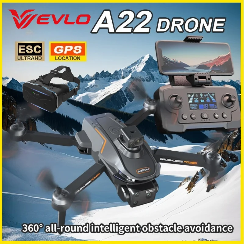 

VEVLO 2026 Новый дрон A22 с GPS, 8K/4K HD, двойной камерой, оптическим позиционированием, 4-сторонним обходом препятствий, радиоуправляемый квадрокоптер, игрушка, VR-очки