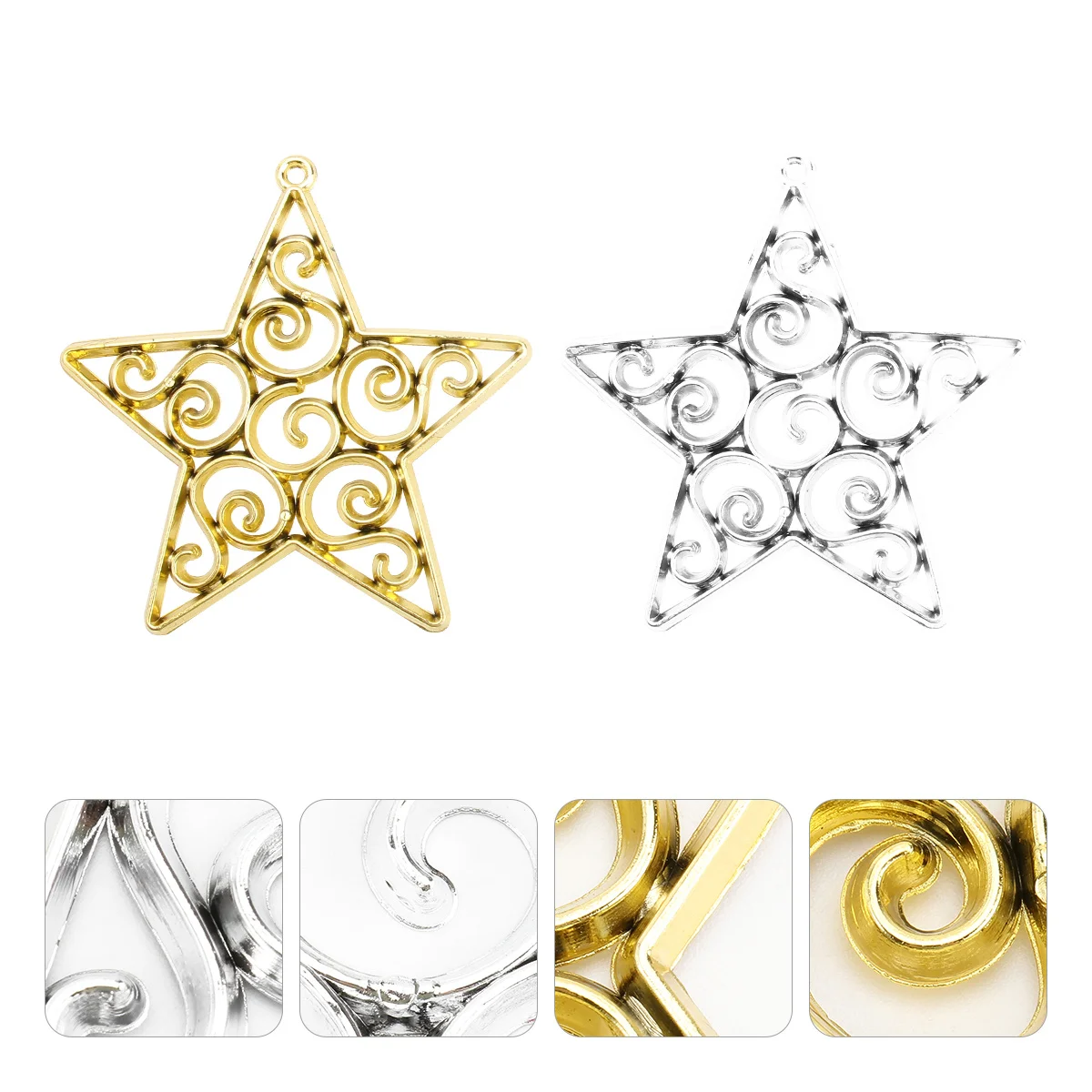 

50Pcs Golden Silver Hollowed Five- Pendants Xmas Hanging Ornaments Lovely Pendant Festival Wall Hanging Garden Porch