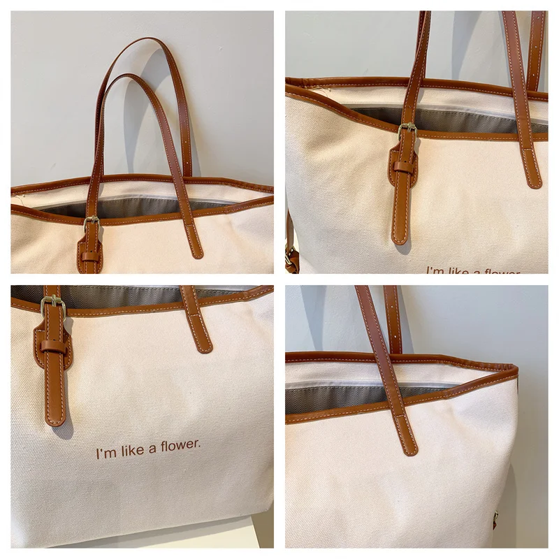 Women's Leisure Canvas Shoulder Bags Simplicity Large-capacity Ladies Fashion Versatile Travel Handbags Student Commute Tote Bag