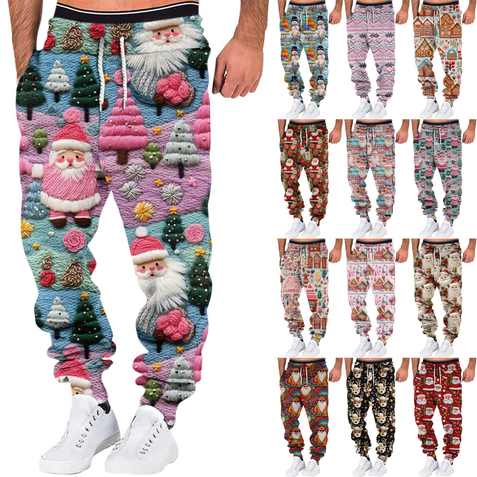 New Christmas Pants For Men Autumn Men'S Drawstring Sports Pants 3d Santa Claus Print Pants Fashion Casual Oversized Sweatpants