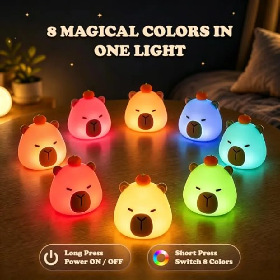 Mini Night Light with Lanyard, 8 Color Changing Rechargeable Night Light, Portable Mini Night Light, Soft Silicone Cute Lamp fo