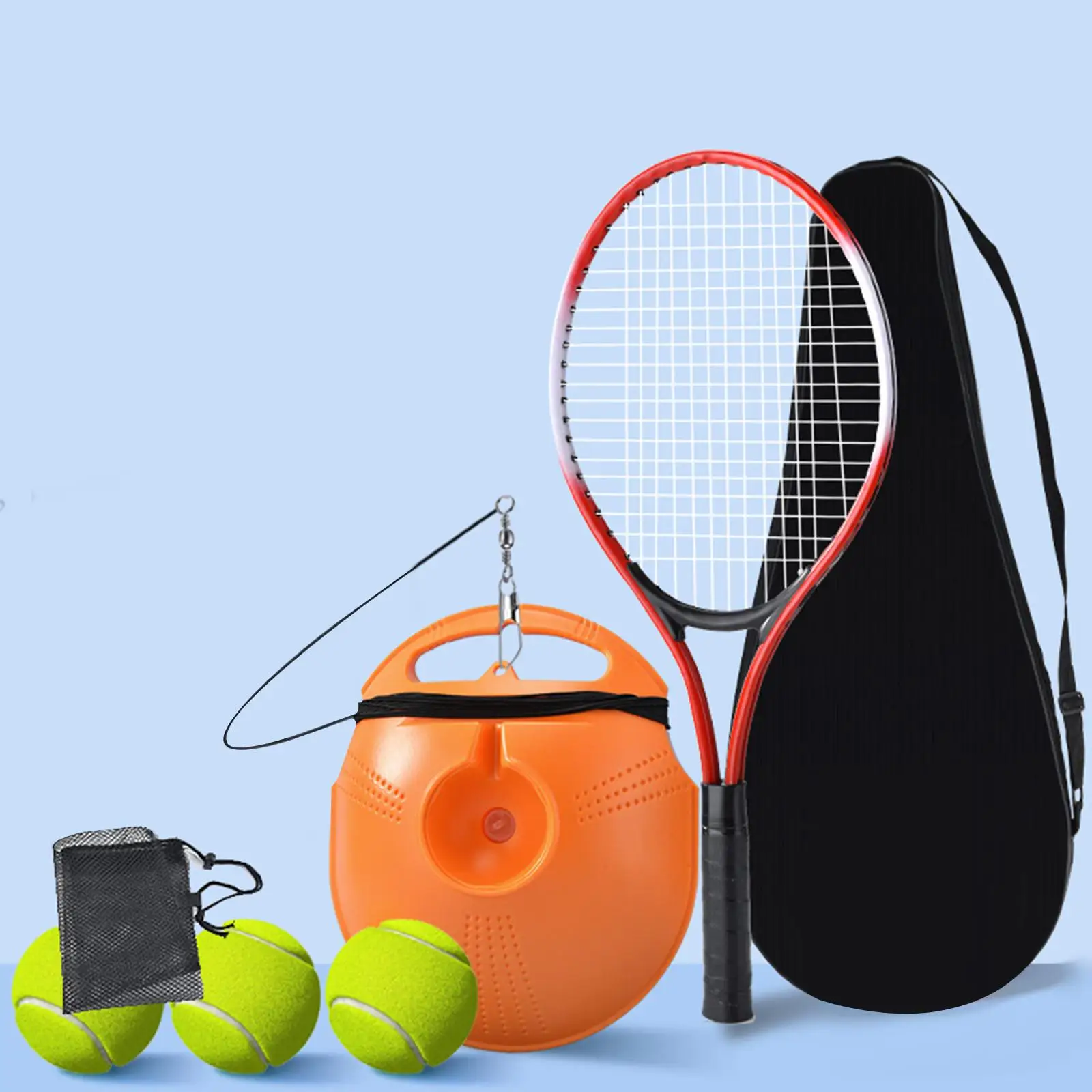 

Self Practice Solo Tennis Racket Rebound Training Aid with Elastic Ball Portable Set for Tennis Court Outdoor