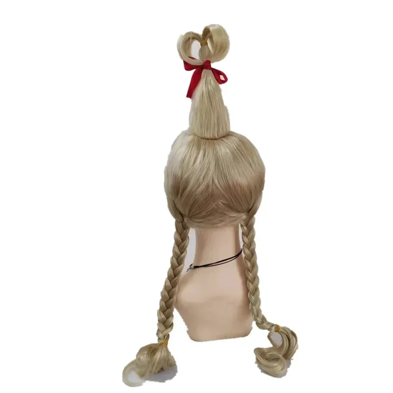 シンディ・ルー・フー映画コスプレウィッグ女性用赤いリボン付きルーヘア耐熱人工毛ウィッグクリスマスパーティーウィッグギフト