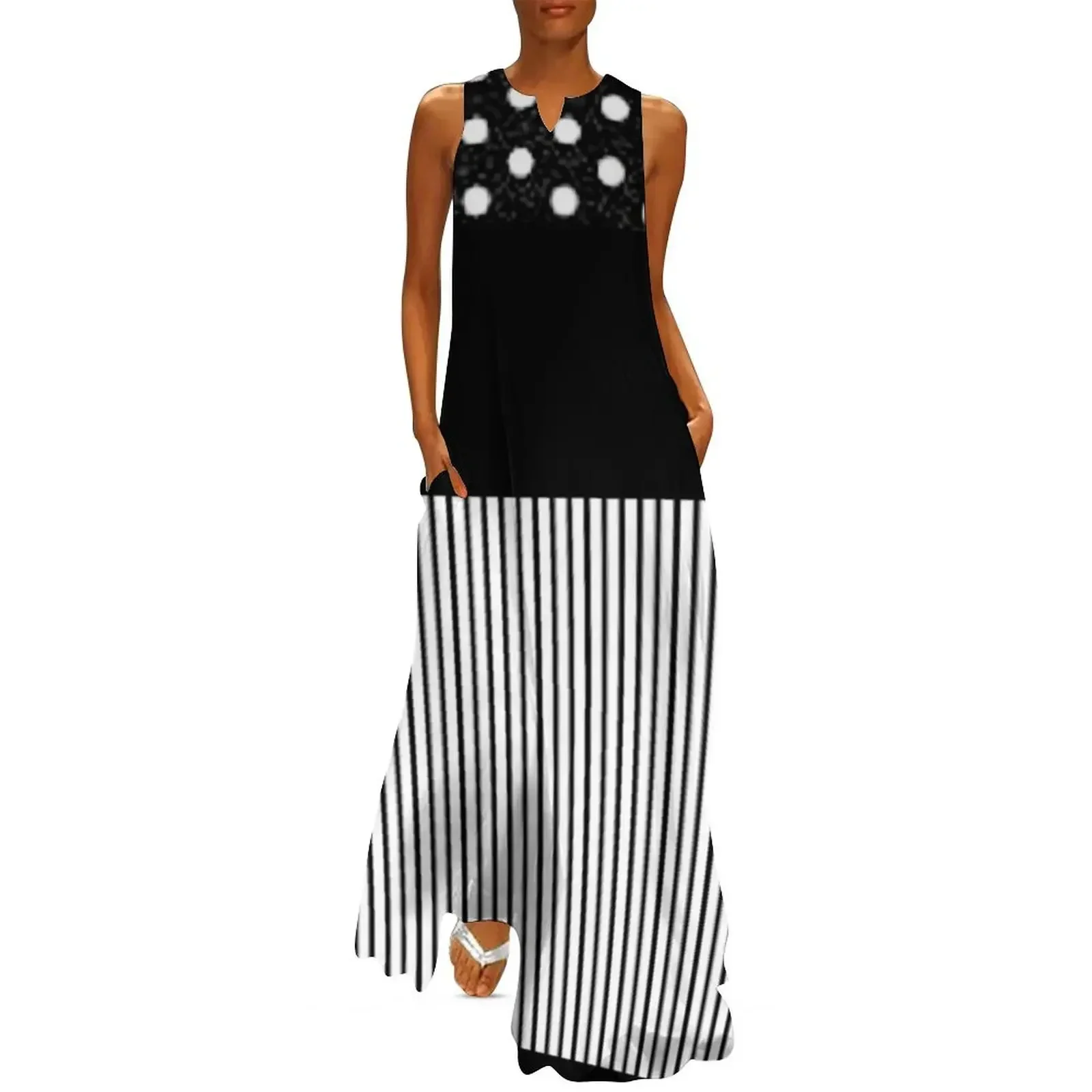 

Black Stripes and Polka Dots Long Dress Dress women wedding dresses for woman wedding guest dress 2025