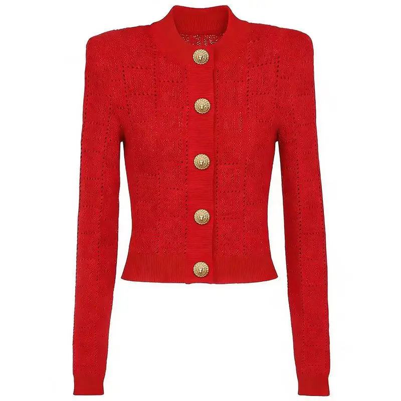 

High Quality Fashionable Hollow out Knitted Long Sleeve Women's Cardigan Spring Autumn New Style European Style Regular Fit