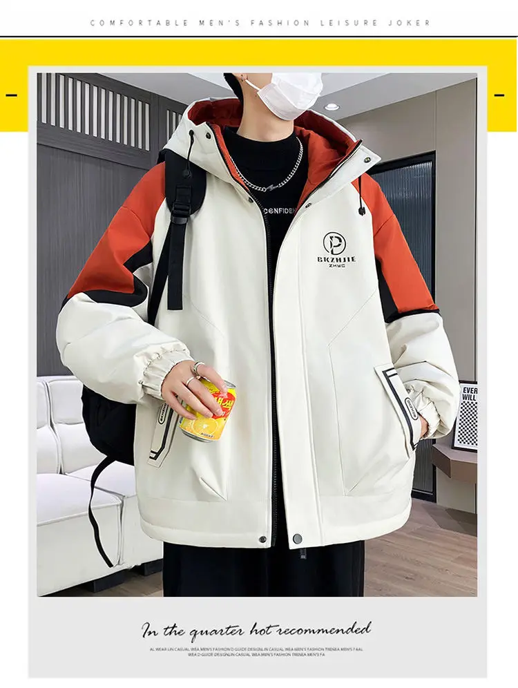 Modische Jugendliche Jacken mit Kapuze, verdicktem und plüschigem Futter, Herbst/Winter 2026, warme Fleece-Mäntel für Herren, Streetwear, winddichte Parkas – Detail 16