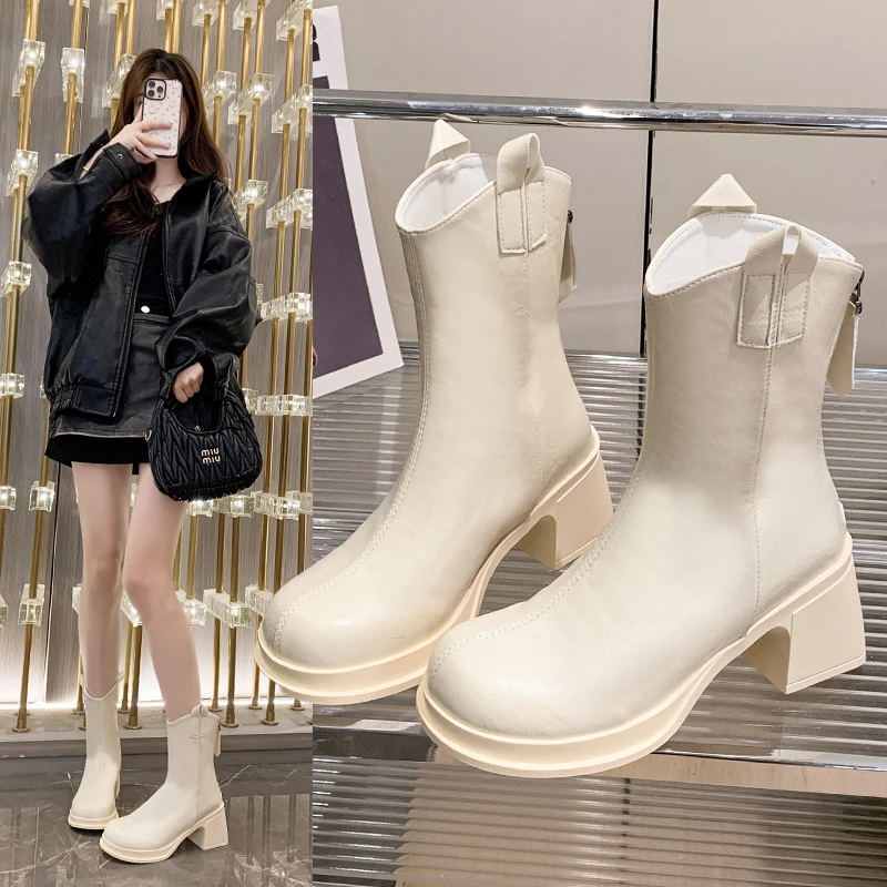 

2025 New Leather Retro Women's Boots Versatile New Chelsea Short Leather Shoes for Womens Thick and Slim Heels Boots