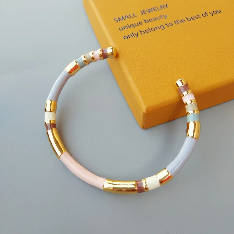 Colorful design, light luxury French enamel, color-blocked brass casting, fashionable and exquisite bracelet wholesale