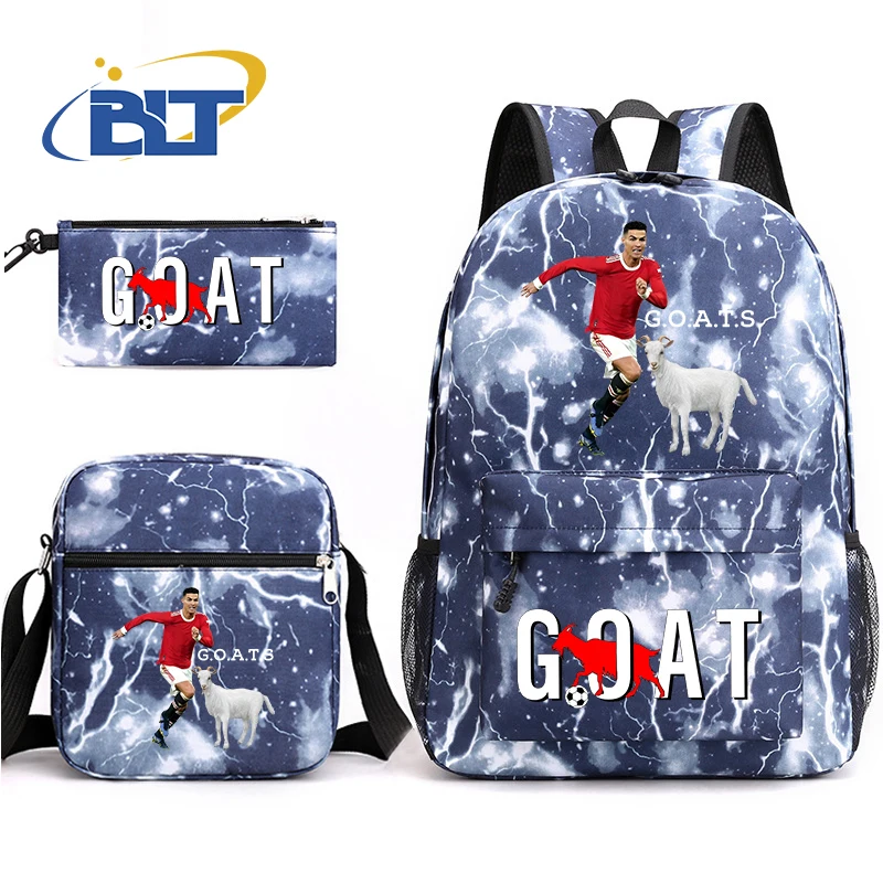 GOAT CR7 printed student school bag set youth backpack shoulder bag pencil case 3-piece set kids gift