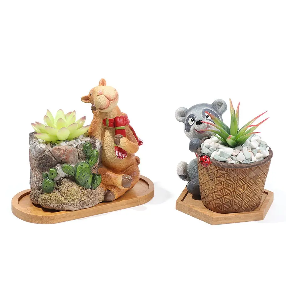 Gardening Supplies Planters Pot Stander Succulents Bonsai Holder Round Square Bamboo Wood Tray Flowerpot Base Hexagon Rectangle