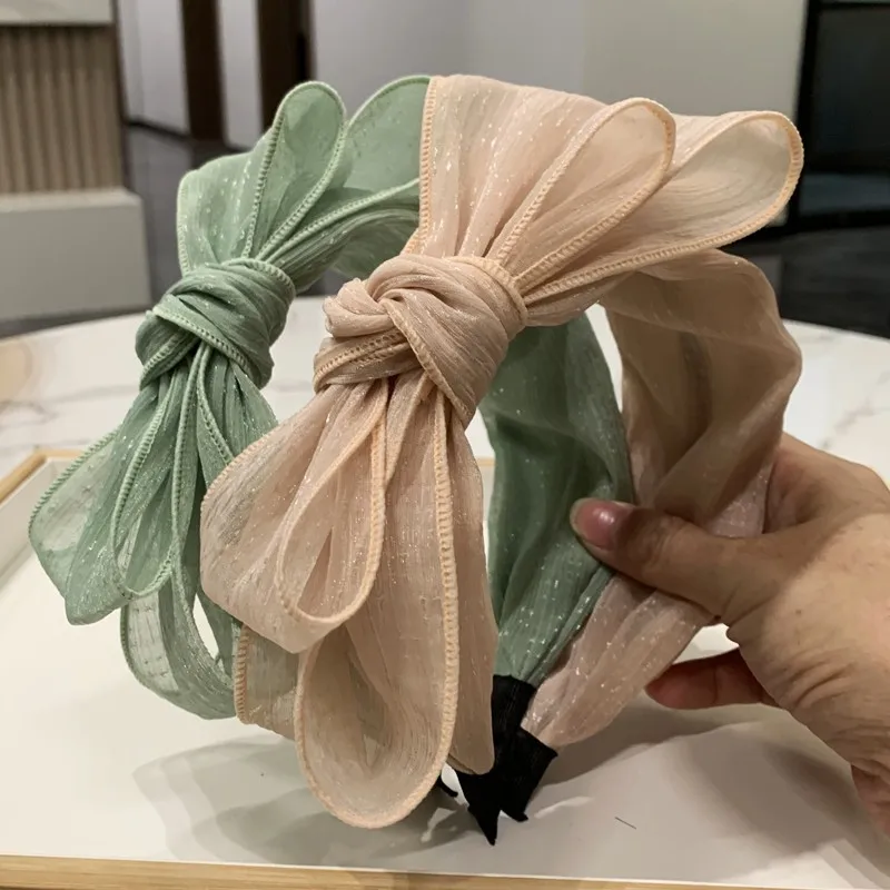 

Однотонная тканевая повязка на голову с боковым бантом - широкий край, простой повседневный корейский стиль, элегантная заколка для волос, новый женский дизайн