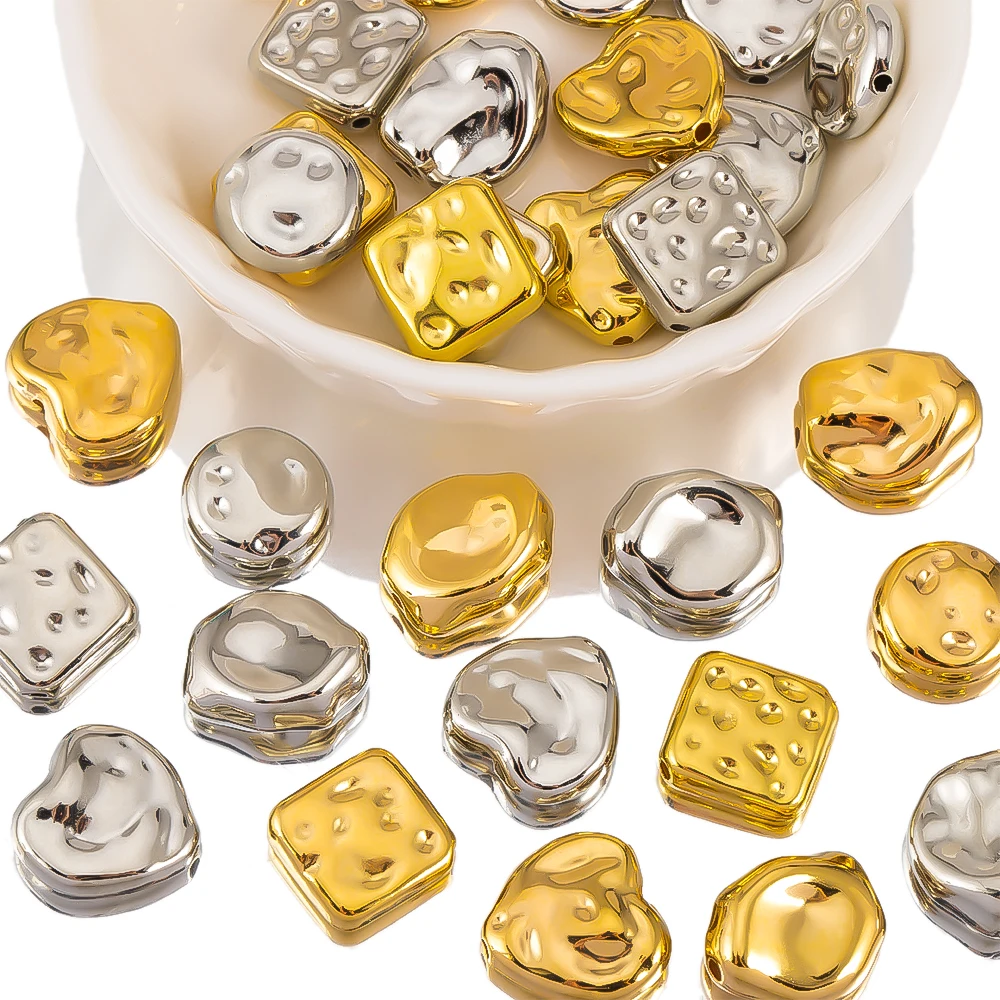 50pcs Gold Steel Color ABS Beads Irregular Loose Beads For DIY Jewelry Making Bracelet Necklace Findings Accessories Wholesale image 3