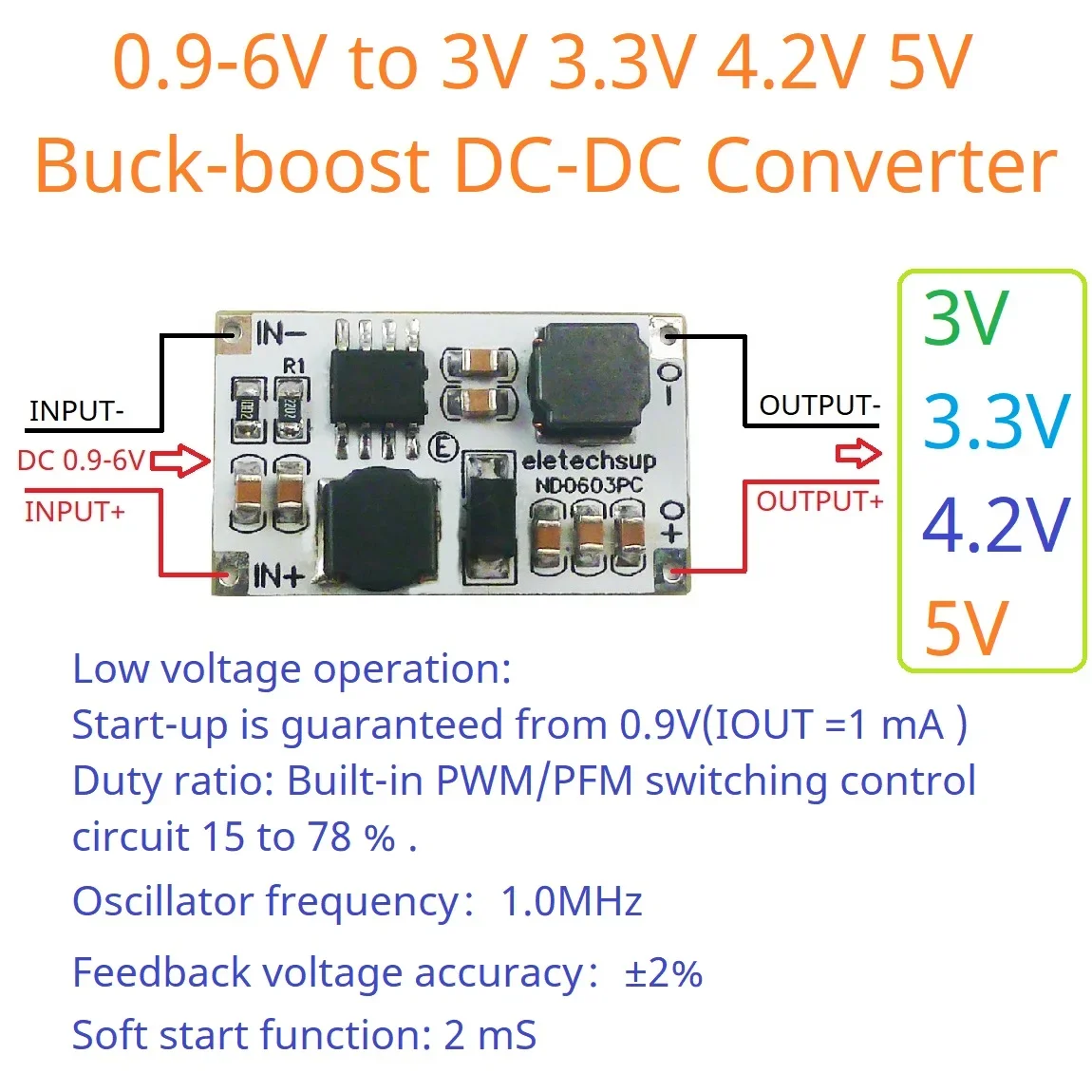 DC 1-6V to 3V 3.3V 4.2V 5V DC-DC Auto Boost Buck Converter Module for Arduino ESP32 ESP8266