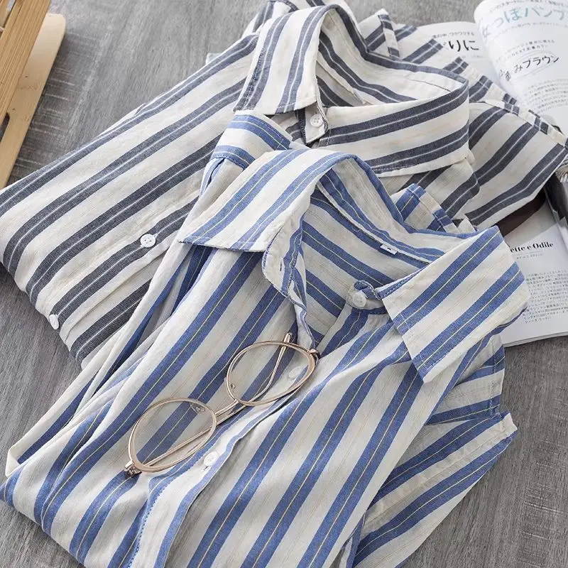 

Dave&di Striped Slimming Silhouette Loose Fit Versatile Lapel Casual Shirt Top For Women Blouses Women's Clothes Shirts Tops