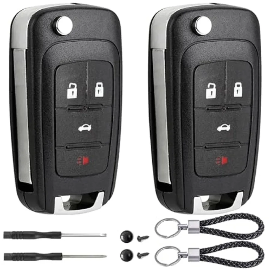 

2 Pack Flip Key Fob Case Shell Replacement 4 Button for Chevy Cruze Equinox Camaro Impala Malibu Sonic Buick Regal Verano Encor