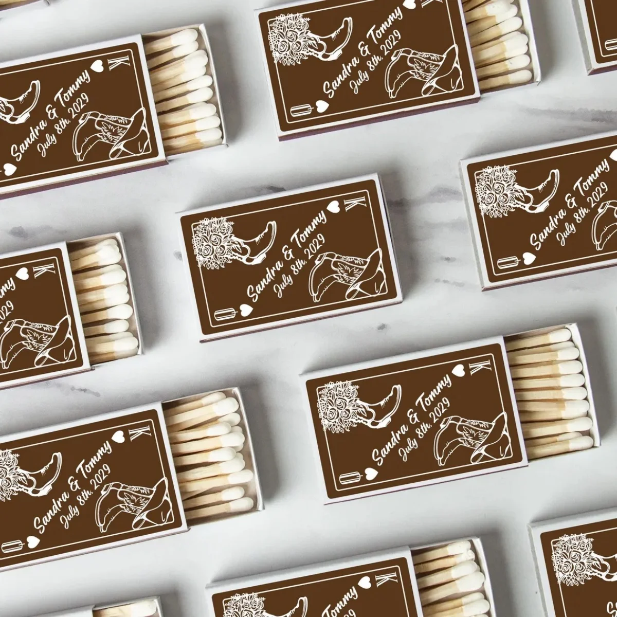 

BULK SET OF 50 Personalized Wedding Shower Matches - Custom Wedding Favors and Bridal Shower - Custom Party Favor - Cowboy Theme