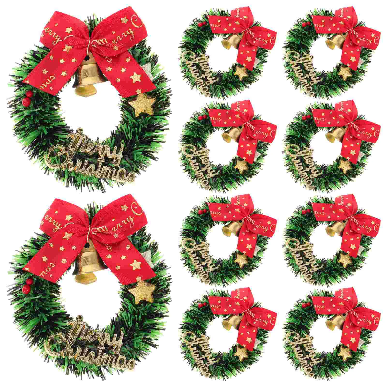 

10 Pcs Christmas Wreath Miniature Tree Wreaths Hanging Decorative Simulated Garland Xmas Artificial