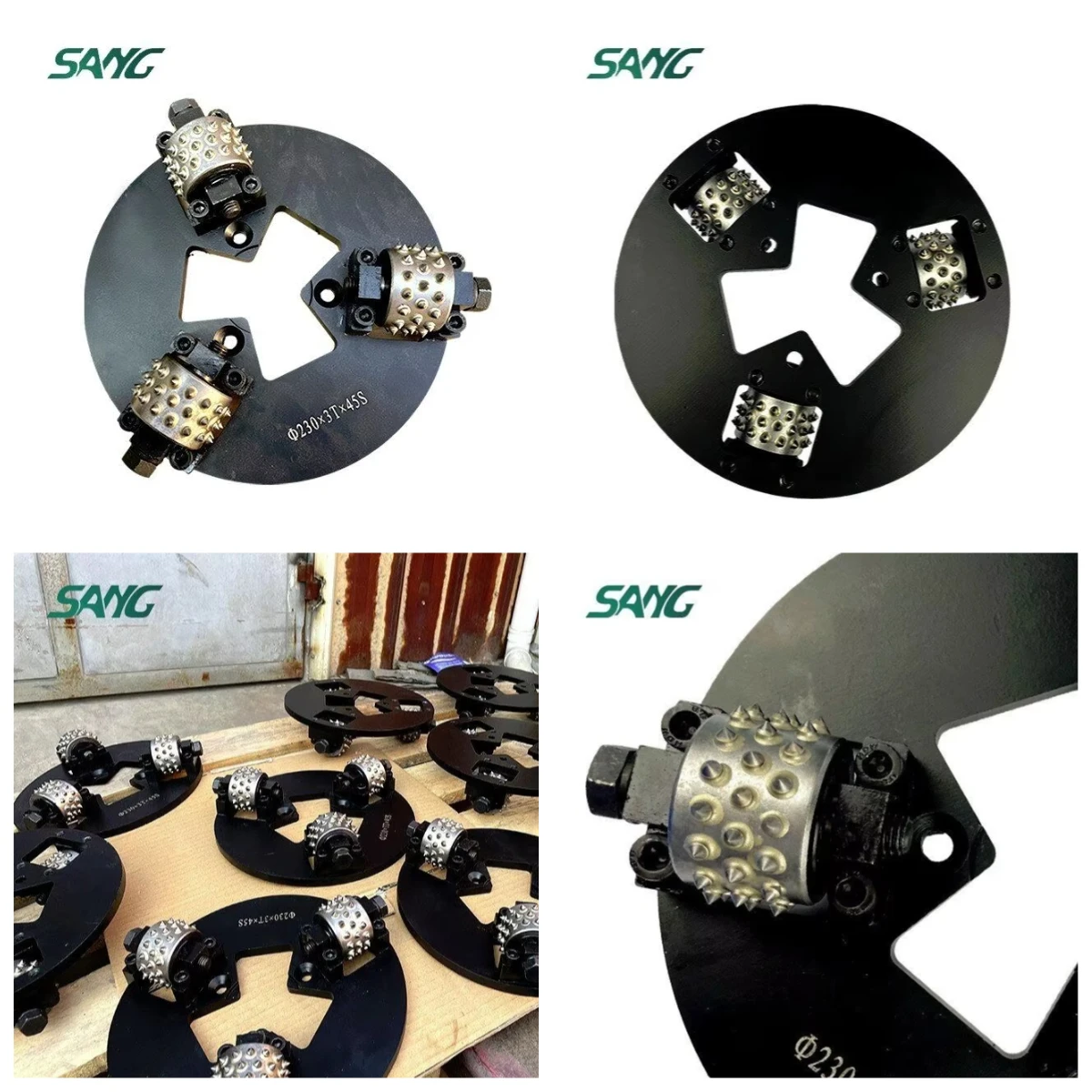 230mm Diamond Rotary Bush Hammer Tool Grinding Concrete with 3* 45 Pins Rollers for  Grinder