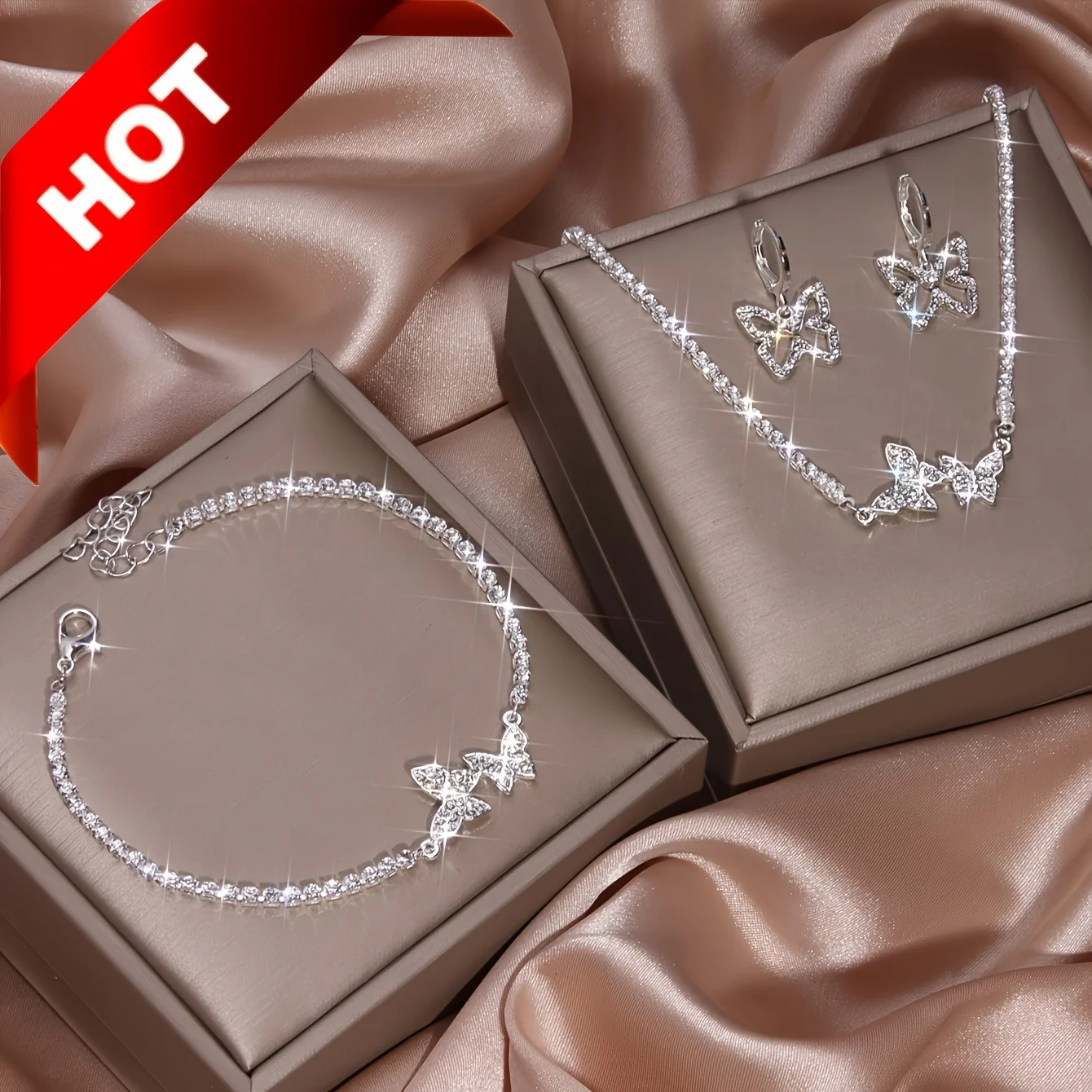4PCS Fashionable Jewelry Set | Including Earrings, Necklace, Bracelet, And Butterfly Pendant - Perfect for Parties And Weddings