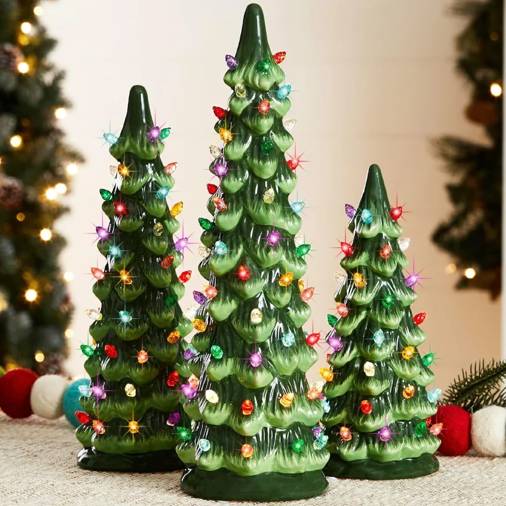 2025 Weihnachtsbaum mit Tischplatte und Lichtern, Weihnachtsbaumschmuck, handbemalter Weihnachtsbaum aus Kunstharz für die Tischdekoration
