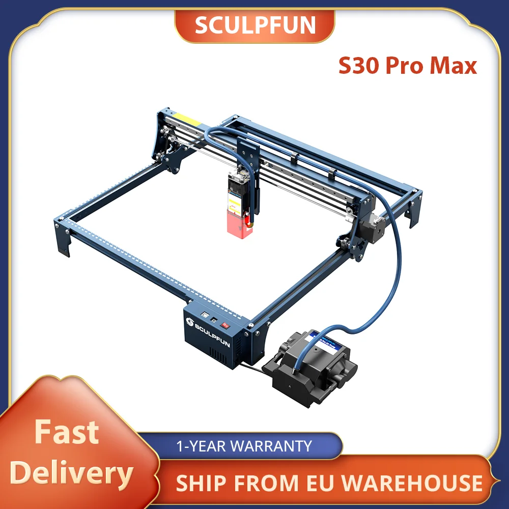 SCULPFUN S30 Pro Max 20W Laser Engraver Cutter, Automatic Air-assist, 0.08x0.1mm Laser Focus 32-bit Motherboard, 410x400