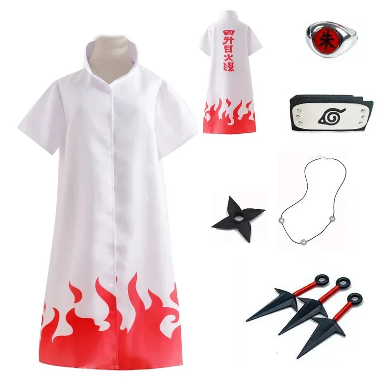 Unisex Namikaze Minato Cosplay Cloak 4Th Hokage Robe White Cape Headband Ring Necklace Halloween Costume MN3