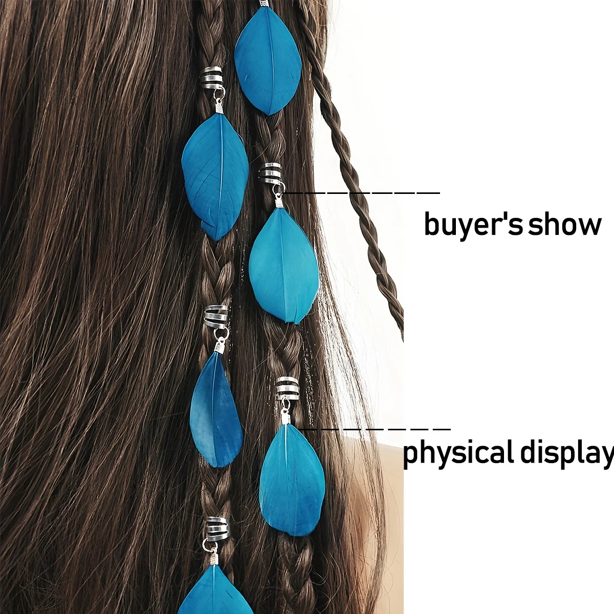 6Pcs Bohemian Style Dreadlock Blue Feather Hair Rings - Suitable for Parties & Balls