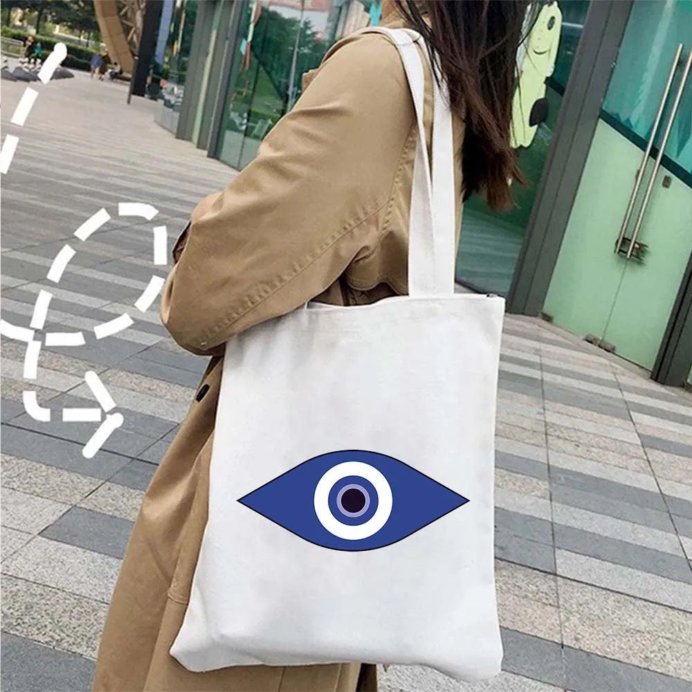 Occhi diabolici colorati Elegante amuleto Nazar blu Greco malocchio Piuma di uccello Shopping Borsa tote in tela Borsa a tracolla da donna