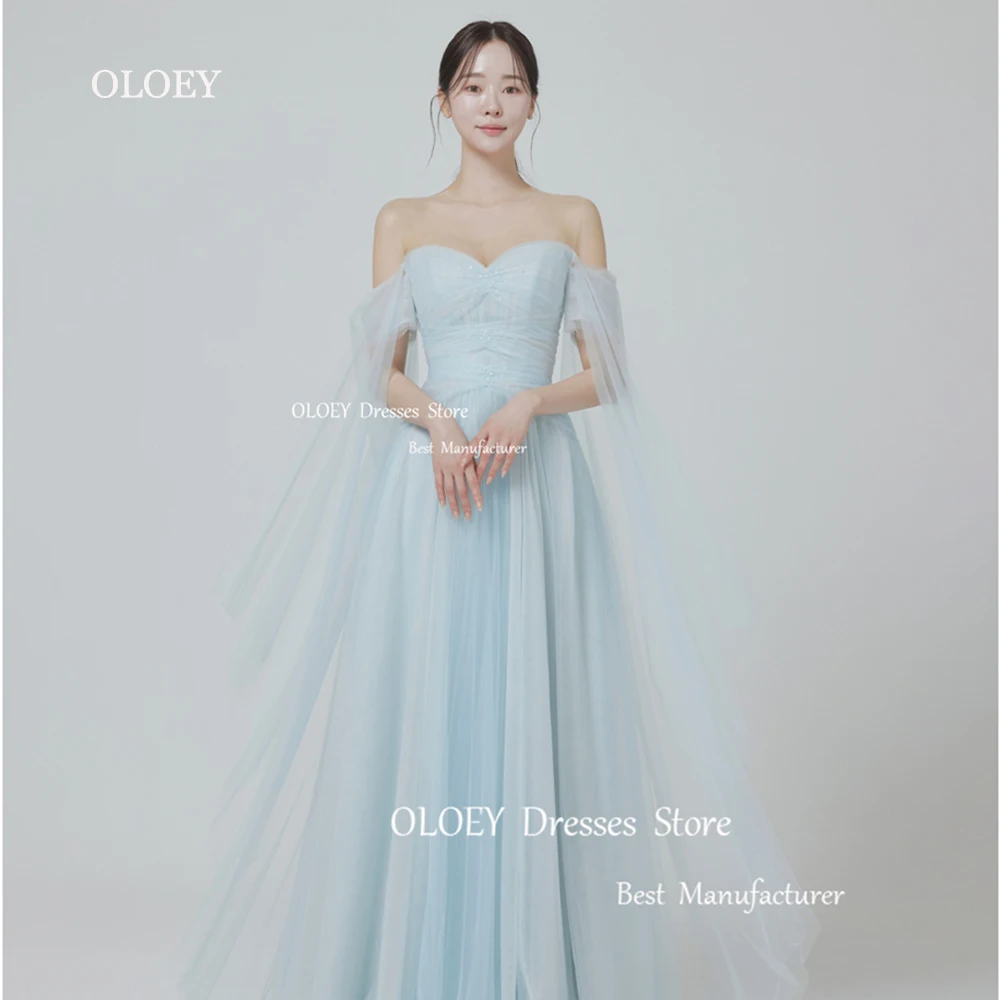 OLOEY 2024 Elegant light Blue Evening Dresses Korea Wedding Photo Shoot Soft Tulle Party Prom Gowns Corset Floor Length