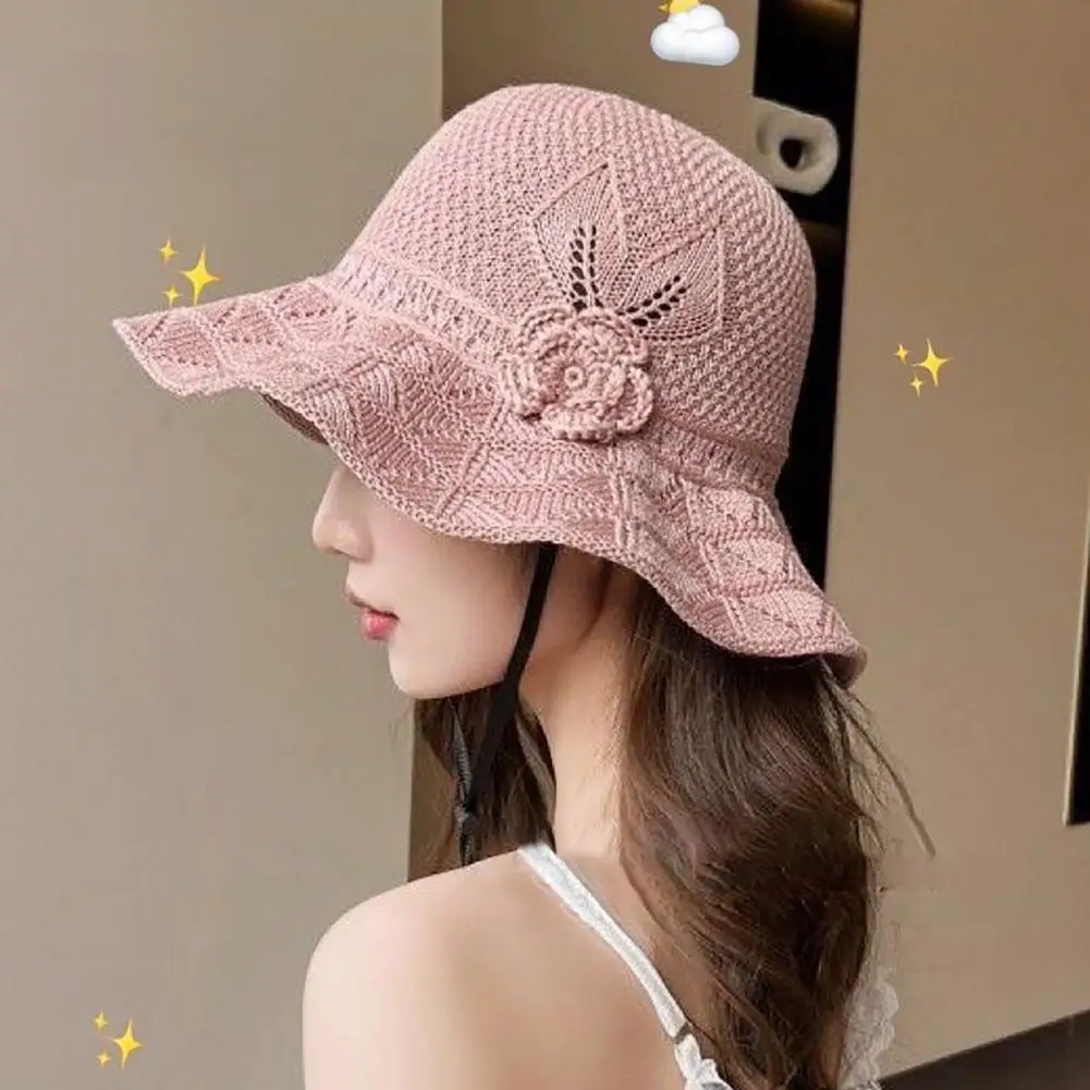 Full Face Sun Protection Hat Fisherman Hat with Three-dimensional Flower Hollow Crochet Summer Sun Hat Brim Sun Protection Beach