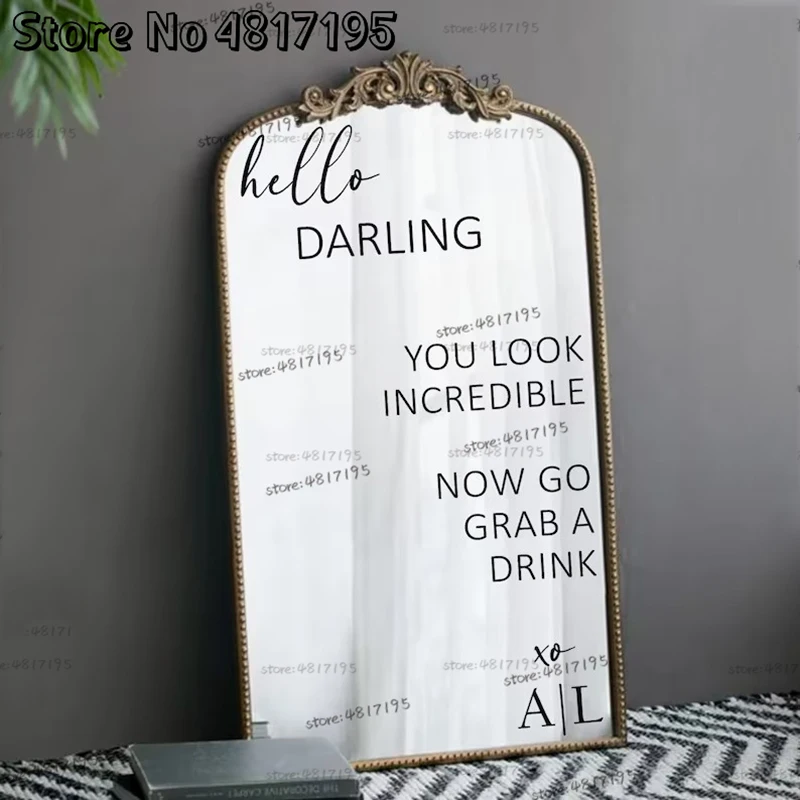 Hello Darling Friends You Look Incredible Welcome Wedding Mirror Wall Stickers Personalized Selfie Mirror Decal For Wedding