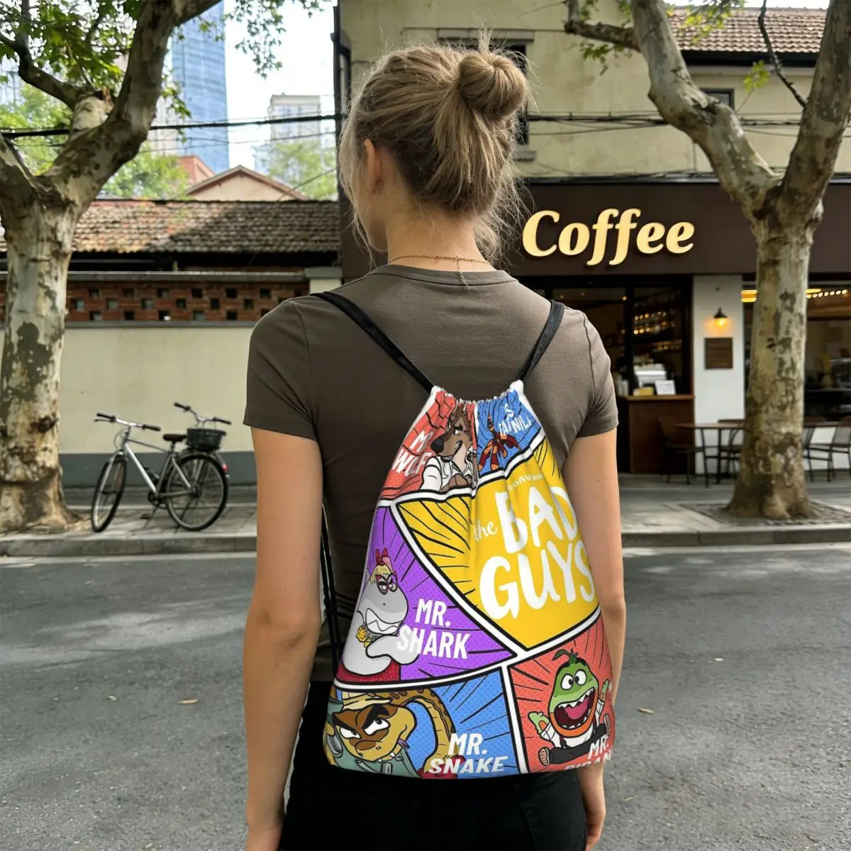 The Bad Guys Cute Backpacks Casual Drawstring Bundle Pocket Shoes Bag Book Bags for Man Woman School