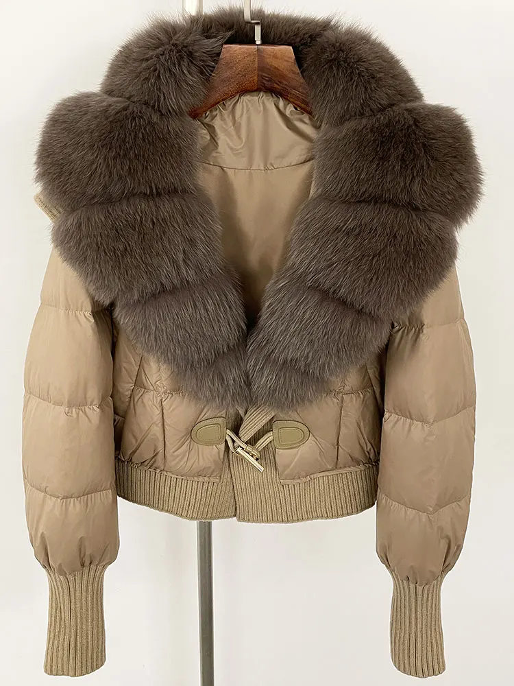 2025 Nuovo abbigliamento invernale Piumino d'anatra bianco Moda donna Calda piumino corto LadyNatural Giacca in pelliccia di volpe femminile