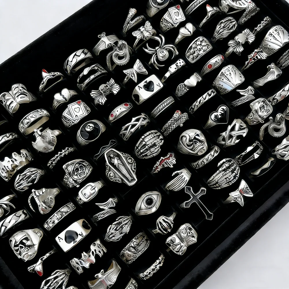 10/20Pieces Vintage Punk Skull Rings Set For Women Men Mix Style Fashion Gothic Hip Hop Eye Spider Jewelry Party Gifts