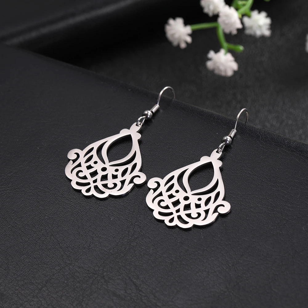 Stainless Steel Hollow Pattern Pendant Earrings for Women New Fashion Drop Hooks Earring Jewelry Gift Wholesale