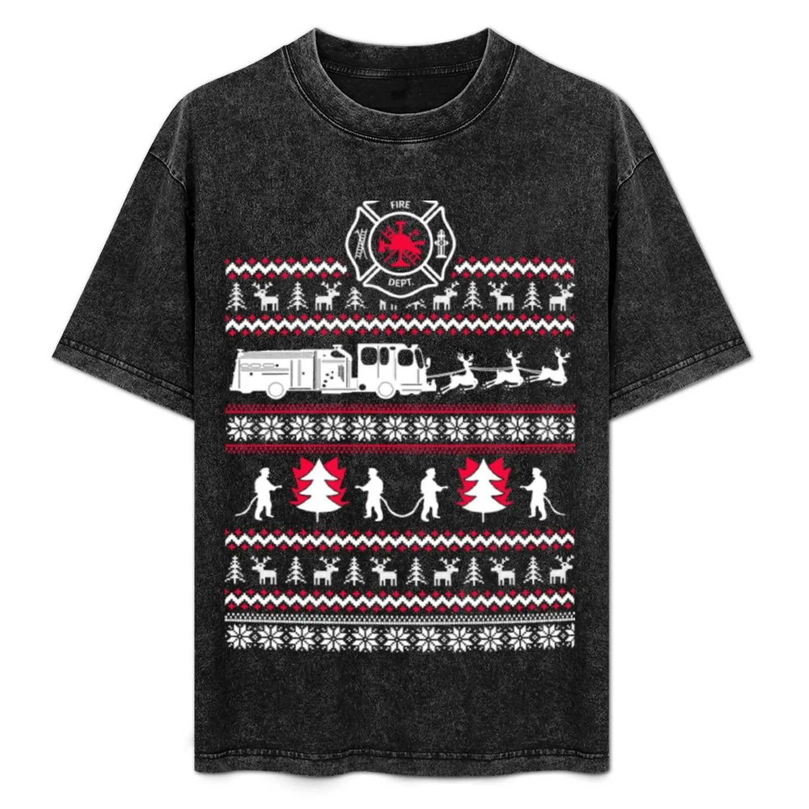 Merry Firefighter Ugly Christmas Sweater Funny Tshirt T-Shirt quick drying summer top mens graphic t-shirts pack