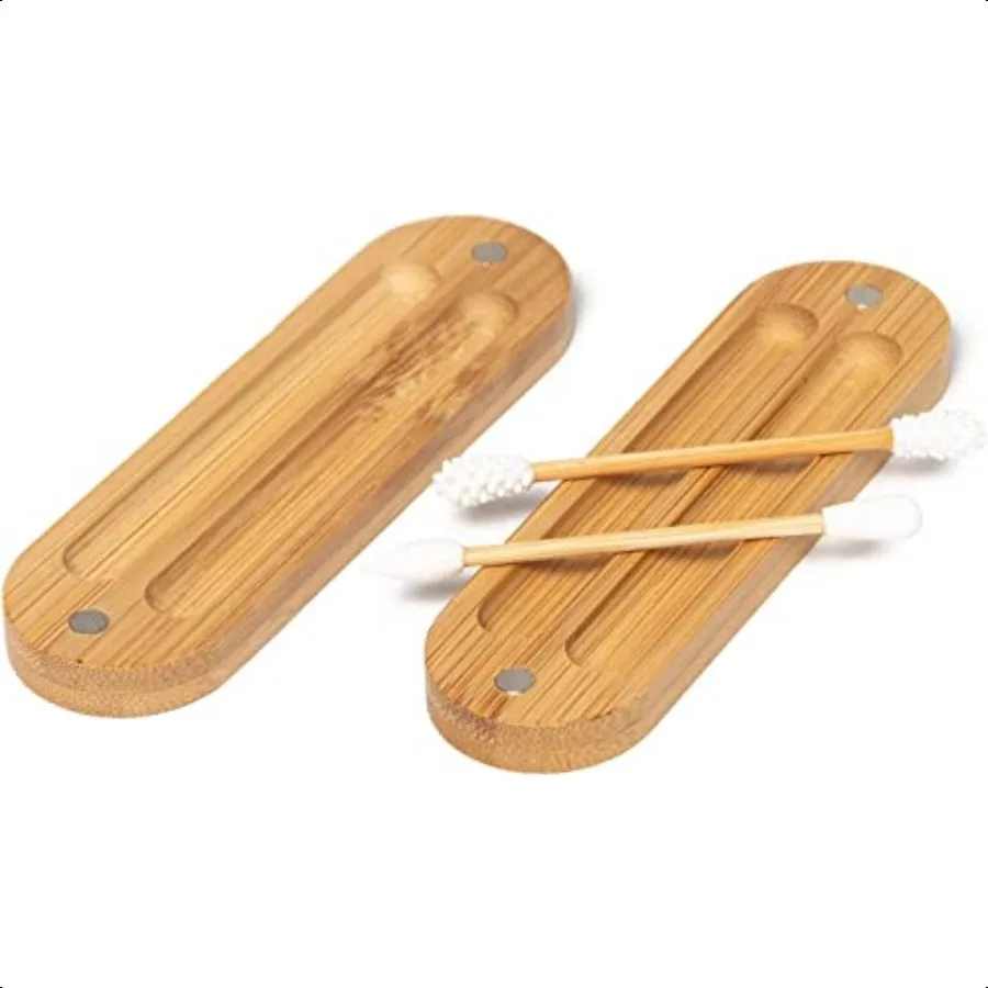 Set di 2 tamponi per trucco in silicone con custodia in bambù di QTips in silicone riutilizzabili ecologici per il trucco