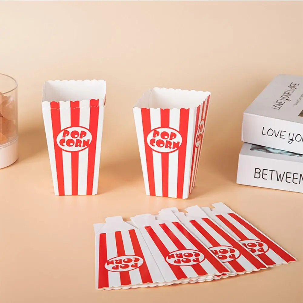 

12pcs Red White Striped Paper Popcorn Striped Bags DIY Gifts Disposable Popcorn Paper Boxes Folding Snack Containers Baby Shower