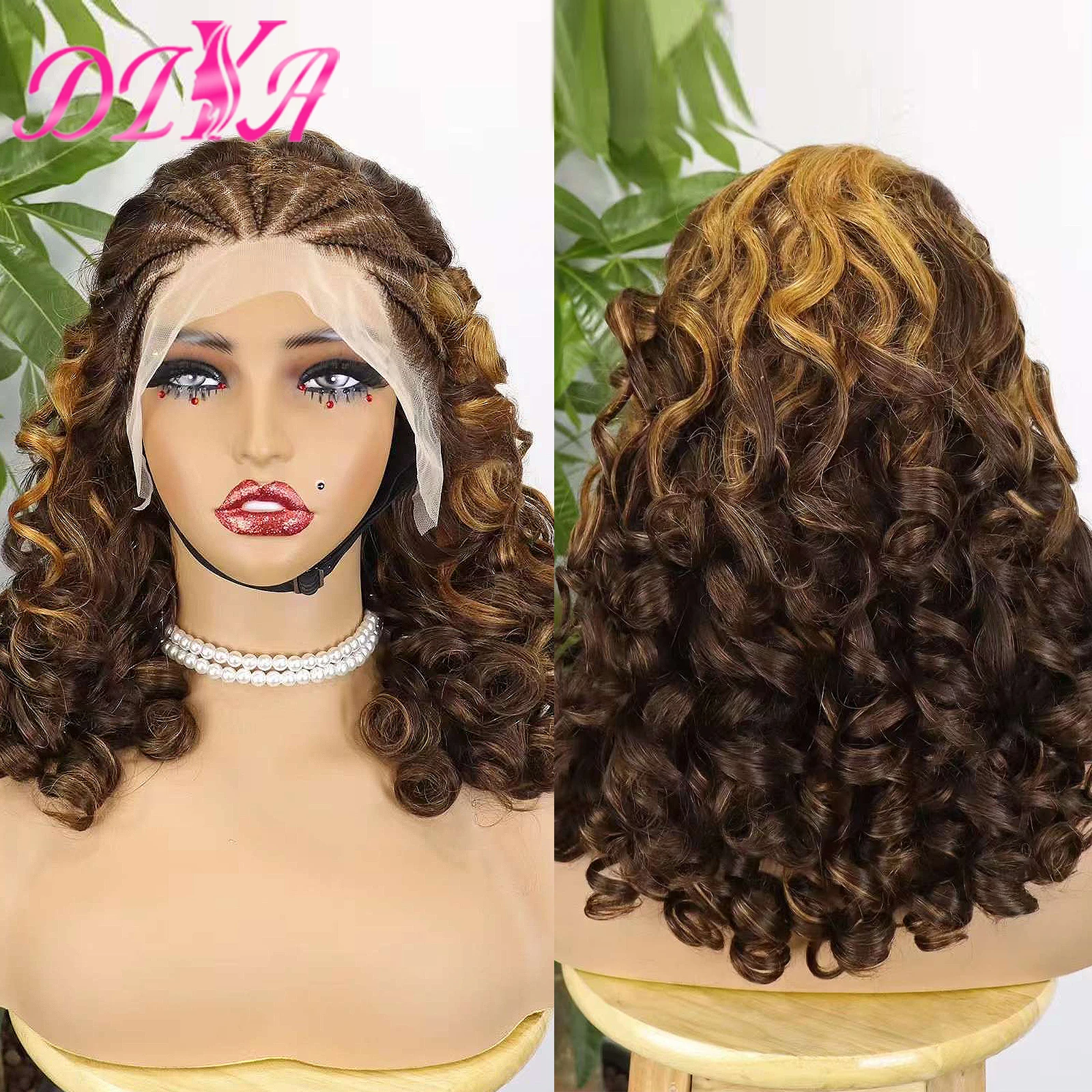 

4/30 Highlight Fumi Loose Wave Human Hair Wigs with Braids 13x4 Lace Frontal 250% Density Bouncy Curly Hair Wigs for Black Women